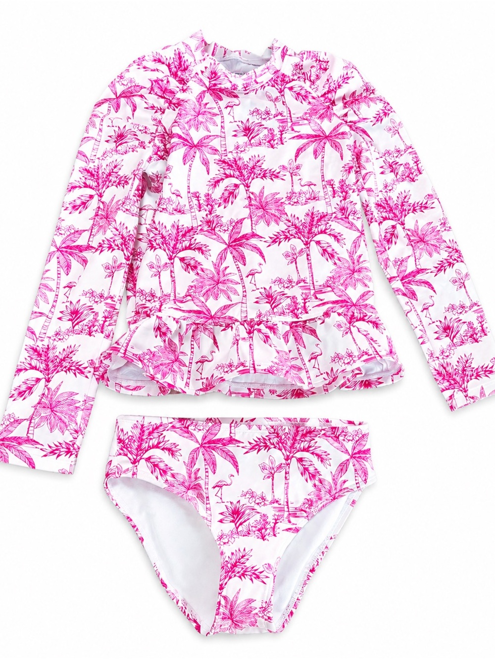 Janie and Jack Pink Palm Print Long-Sleeve Rashguard Set